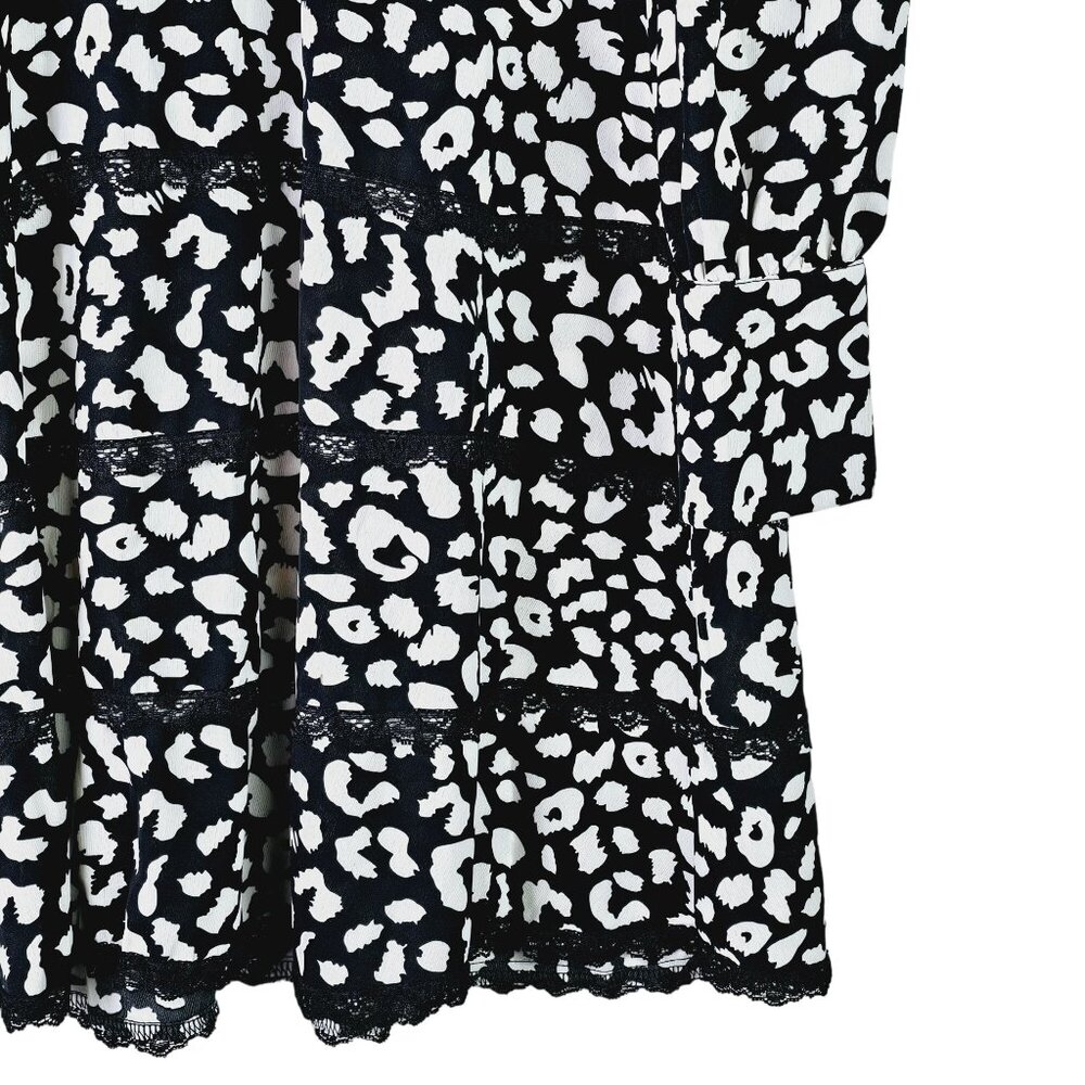 Eilly Bazar Animal Print High Neck Long Sleeve Lace Tiered Open Back Dress, NWT - Picture 8 of 11